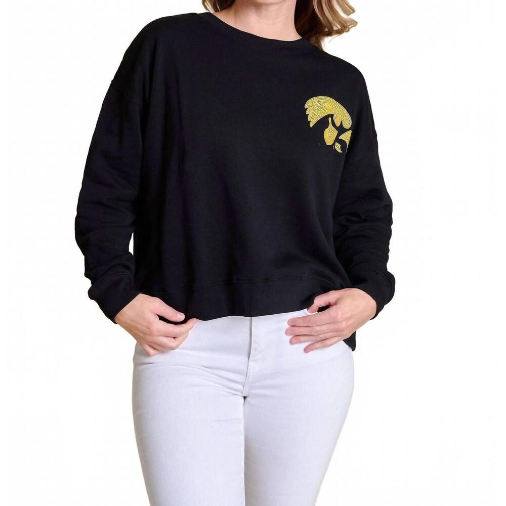 NEW STEWART SIMMONS sequin boxy iowa sweatshirt in black